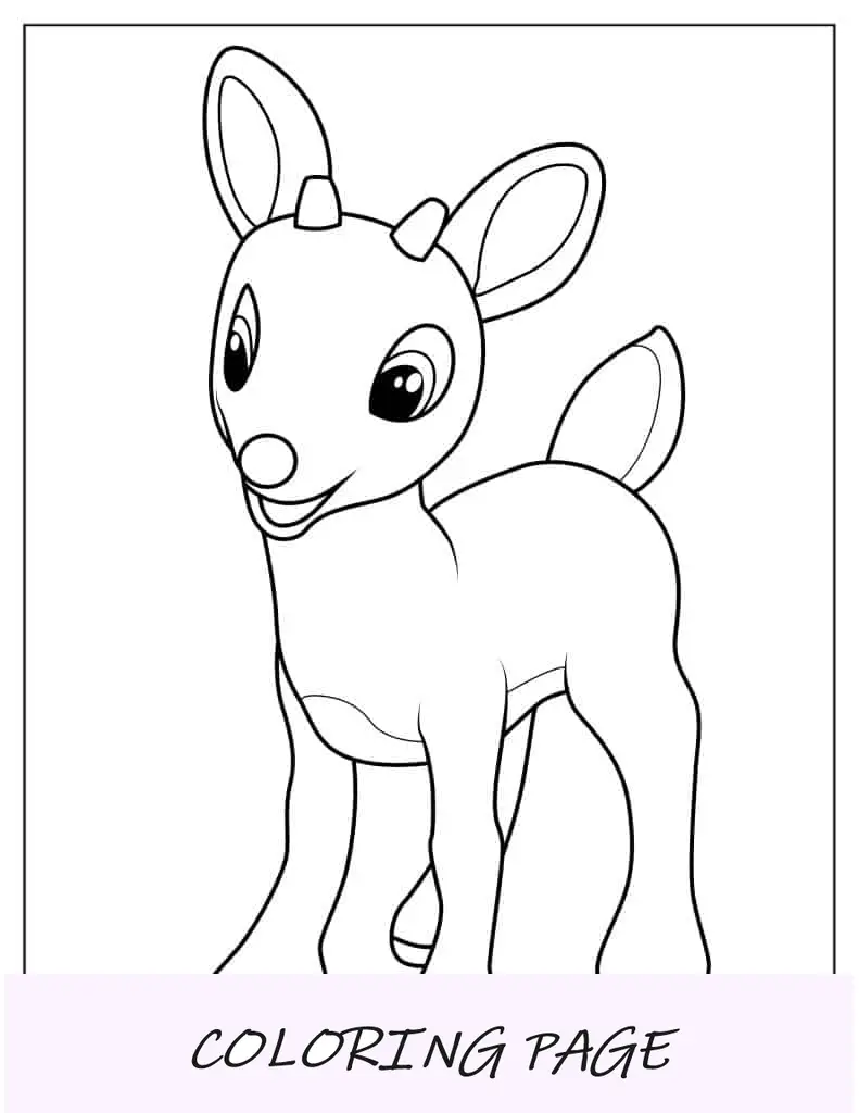 Folha para colorir Bebê Rudolph, a rena do nariz vermelho