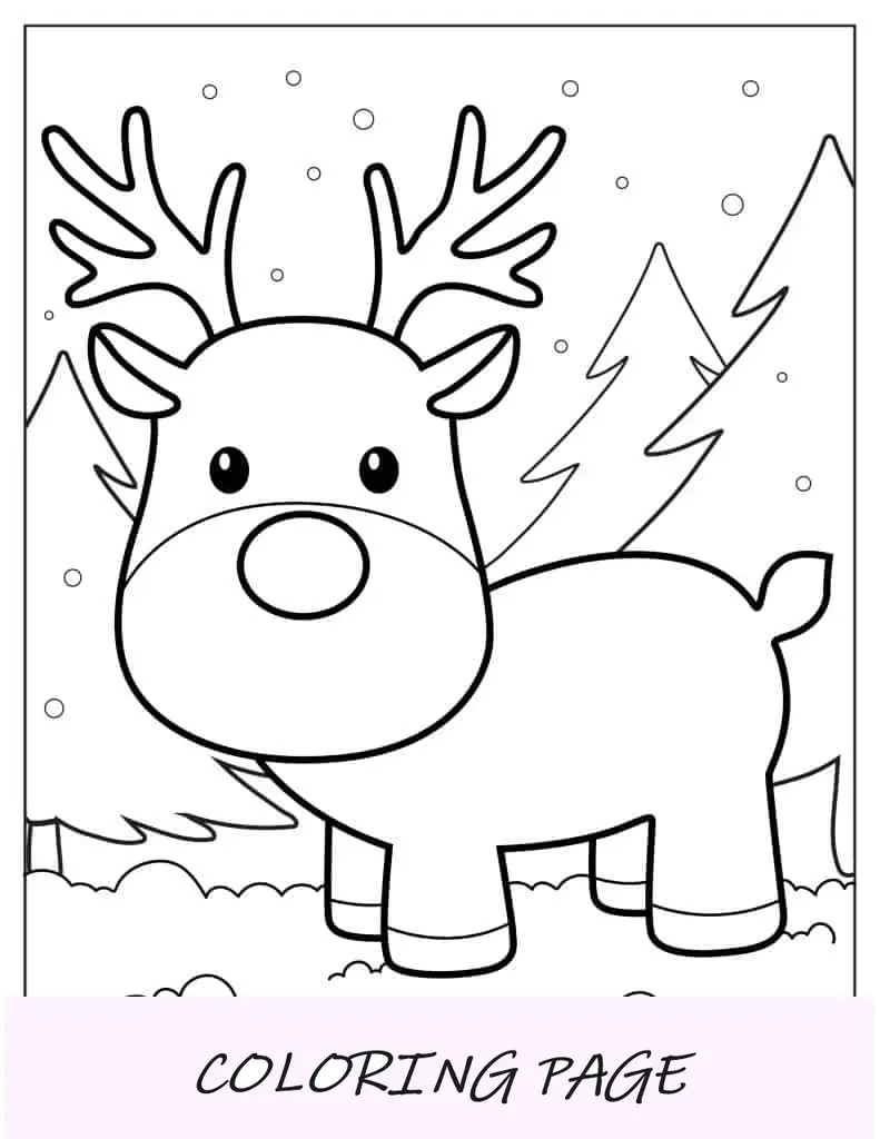 Página para colorir de Rudolph em uma floresta
