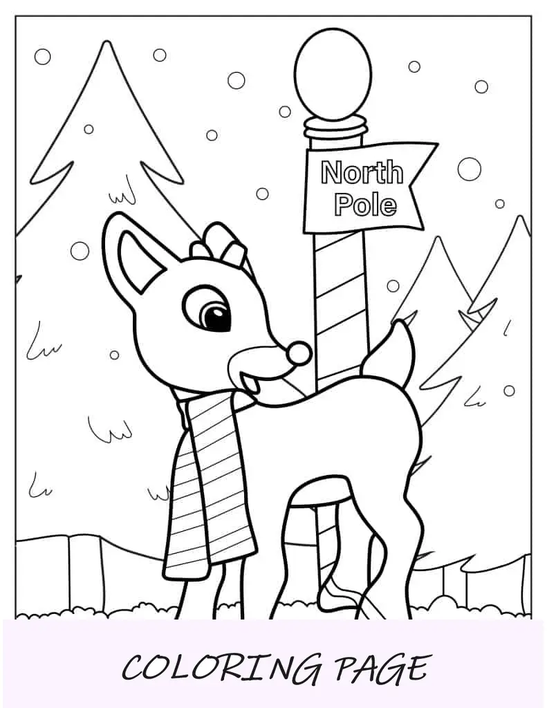 Folha para colorir de Rudolph no Pólo Norte