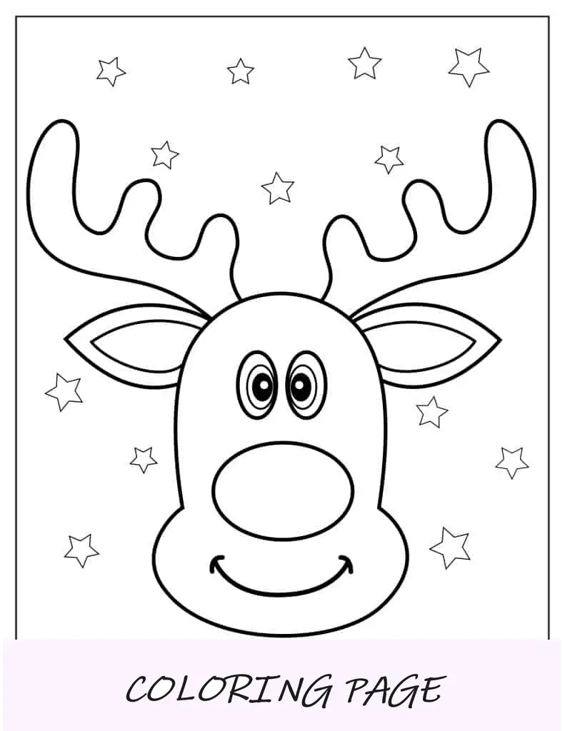 Rudolph desenho animado fofo com chifres grandes para colorir
