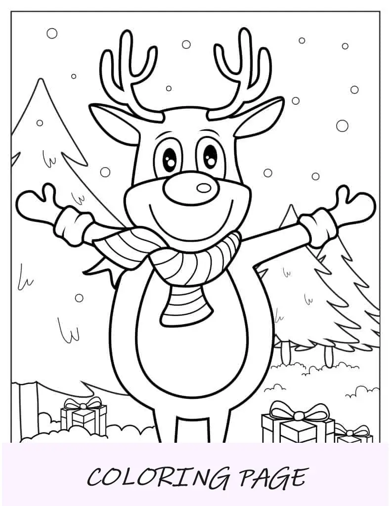 Página para colorir de Rudolph com tema festivo