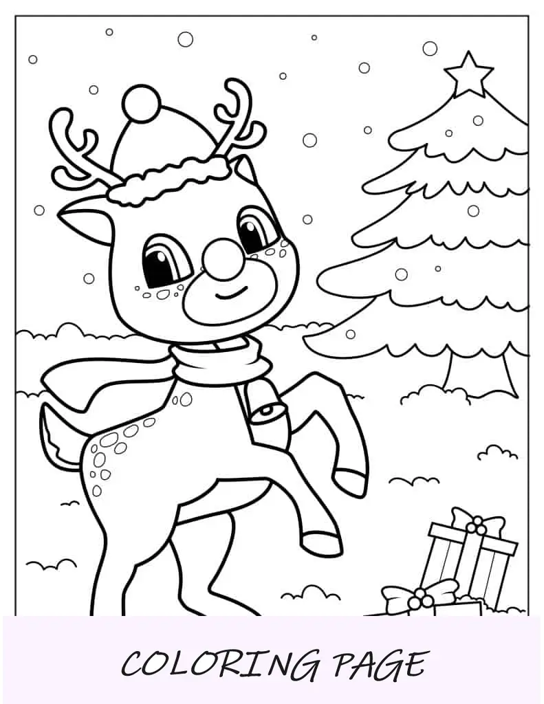 Rudolph, a rena do nariz vermelho, brincando na neve