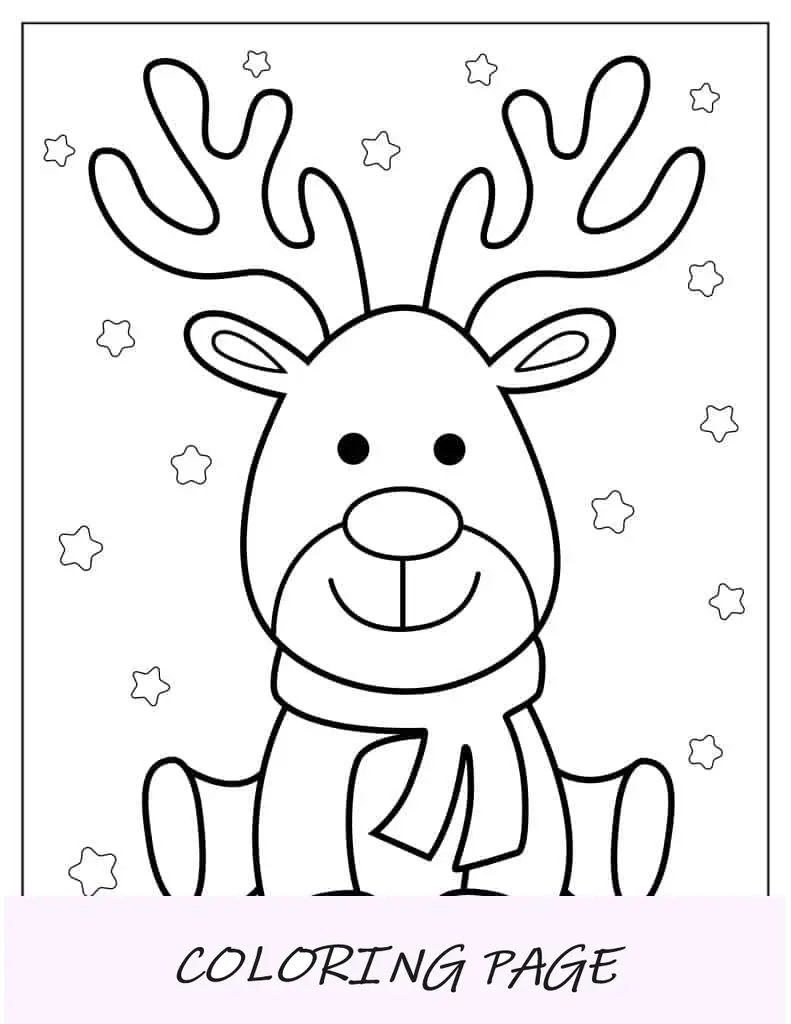 Folha para colorir simples de Rudolph com nariz vermelho para crianças