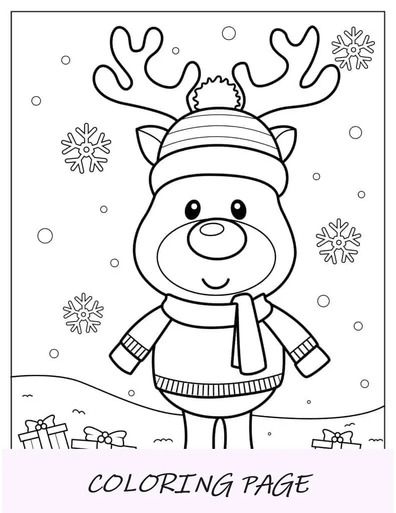 Imagem para colorir de Rudolph com tema de Natal para crianças