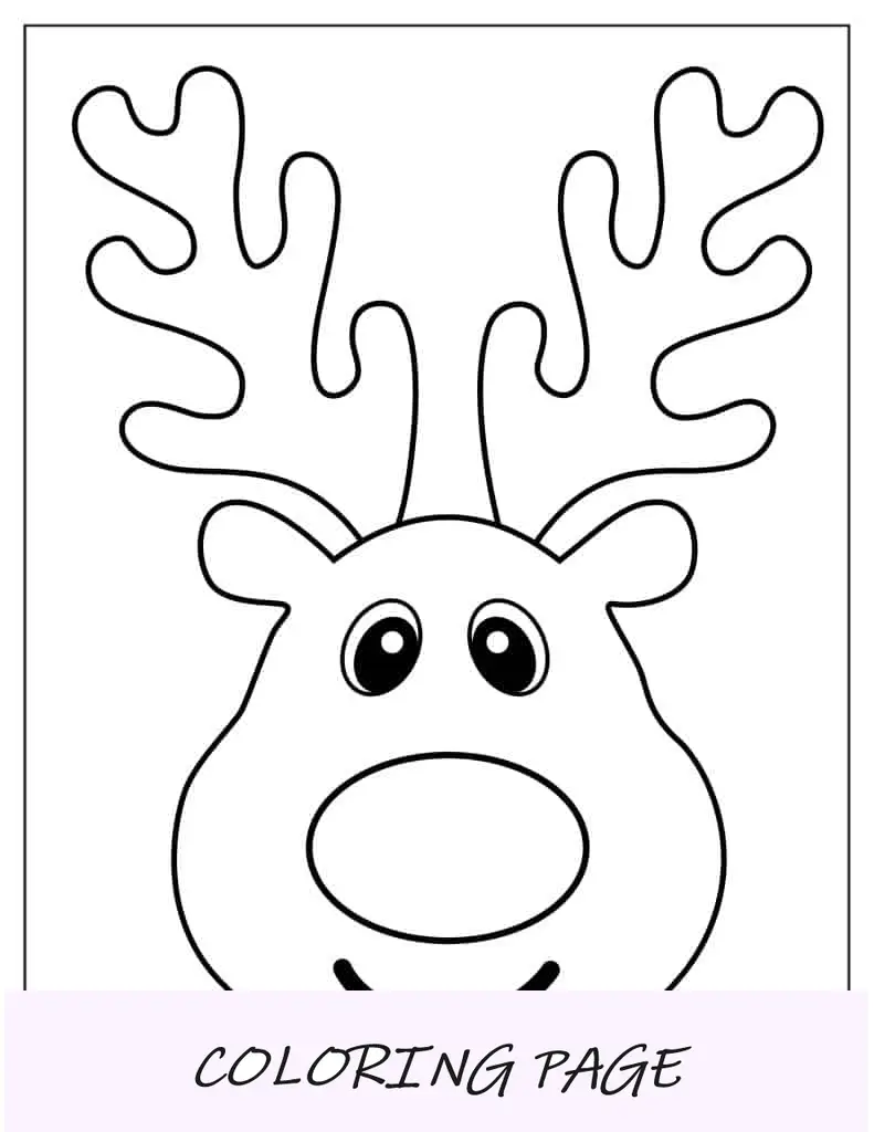 Modelo simples de rosto de Rudolph e página para colorir