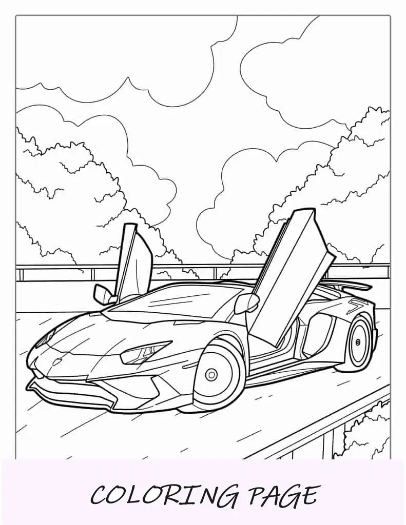 Página para colorir de Lamborghini com portas de tesoura