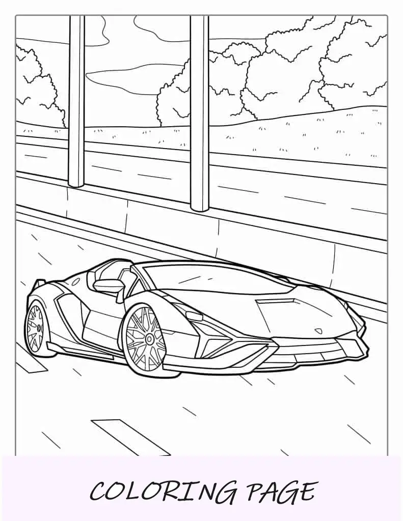Folha para colorir de Lamborghini com teto abaixado