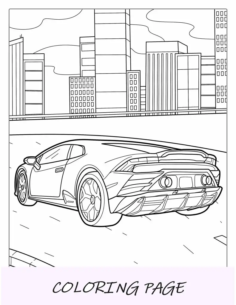 Folha para colorir Lamborghini Aventador na estrada