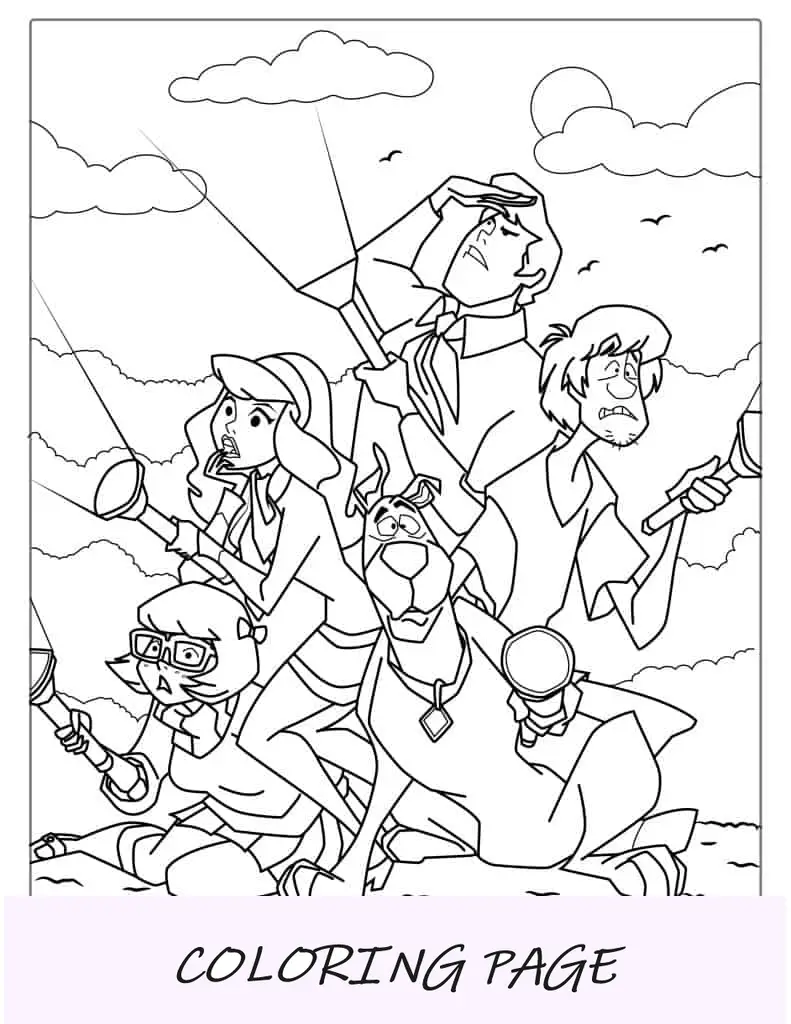 Página para colorear de personajes de Mystery Inc.