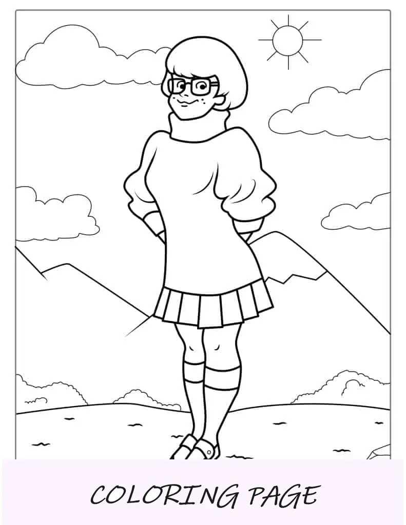 Hoja para colorear del personaje de Velma Dinkley