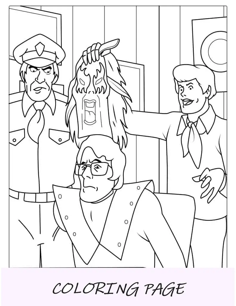 Fred desenmascarando a un villano Página para colorear