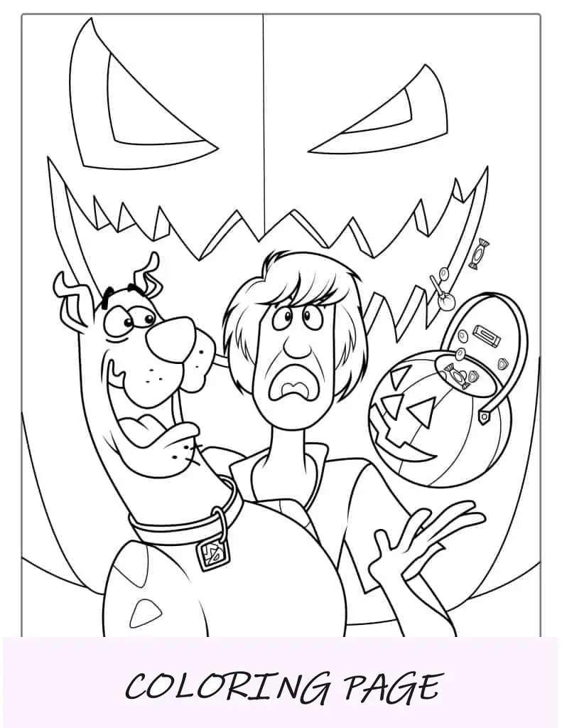 Hoja para colorear de Scooby-Doo con temática de Halloween