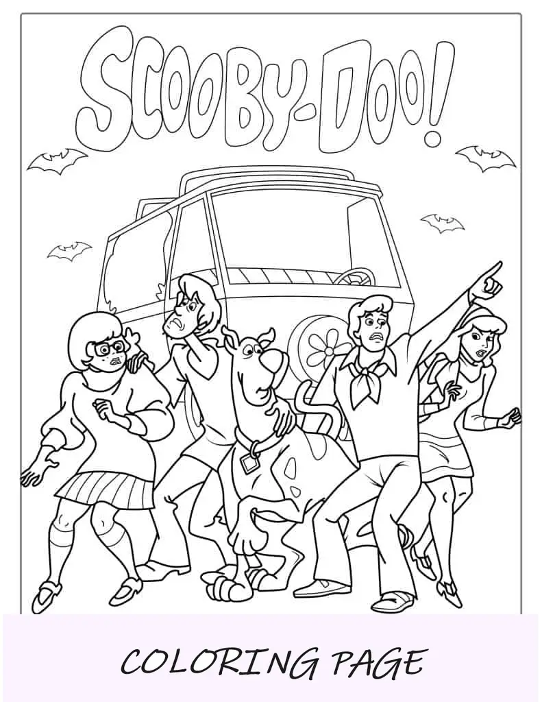 Scooby Gang Con La Máquina Del Misterio Página Para Colorear