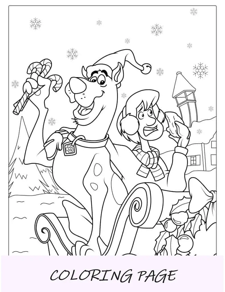 Página para colorear de Scooby-Doo con temática navideña