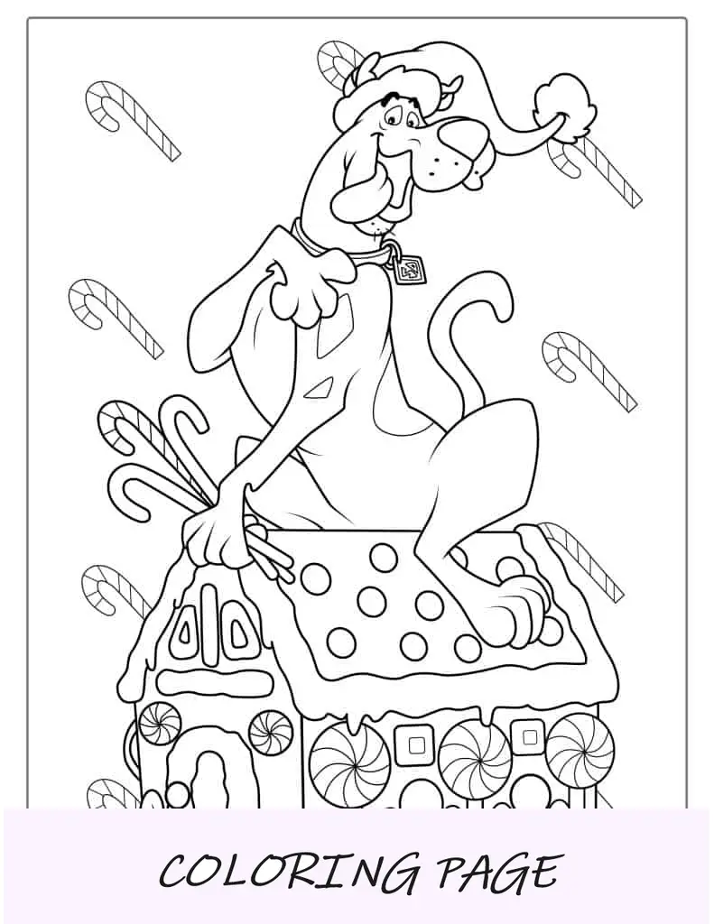 Página para colorear de Scooby-Doo con temática navideña