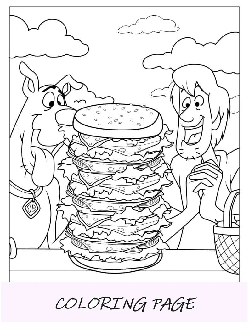Shaggy y Scooby-Doo mirando hamburguesa para comer