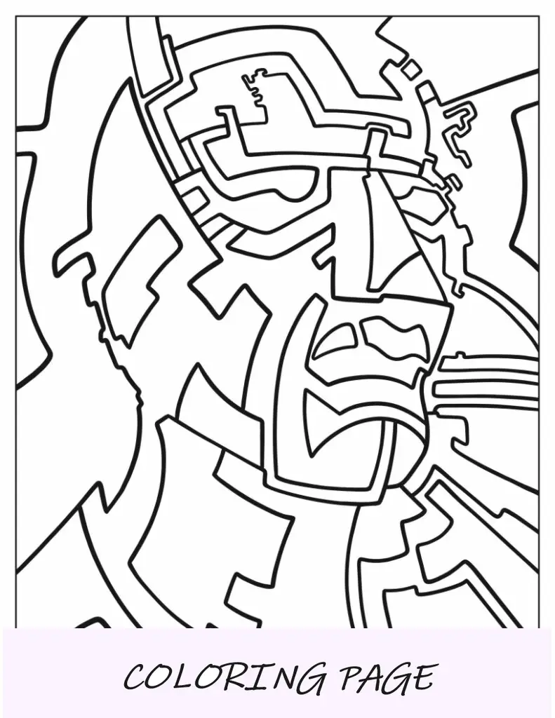 Face abstrata da página para colorir com figuras geométricas