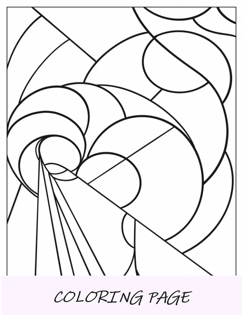 Página para colorir abstrata arte de gato com pássaros, flores e folhas