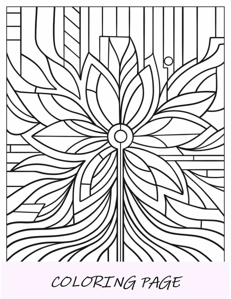 Página para colorir abstrata de formas e curvas