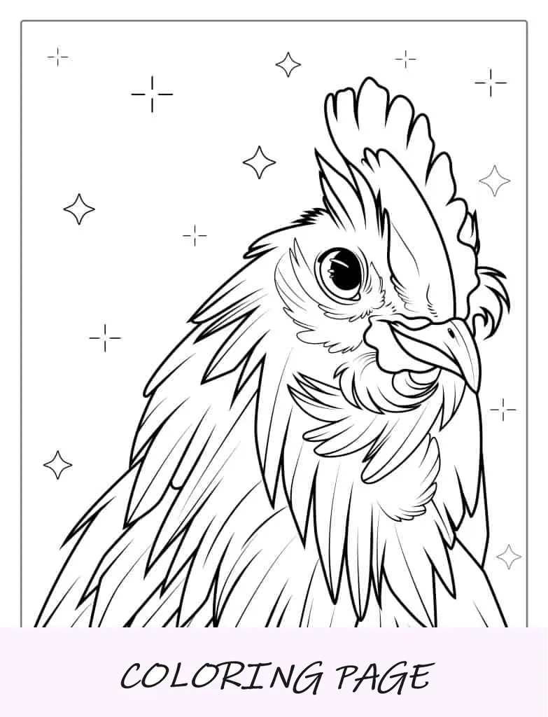 Cabeza de pollo realista con plumas detalladas
