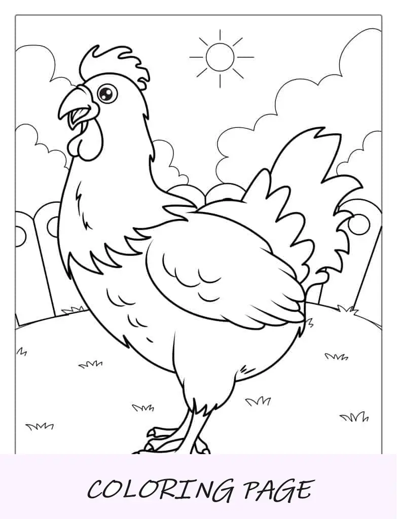 Hoja para colorear de pollo sonriente para niños