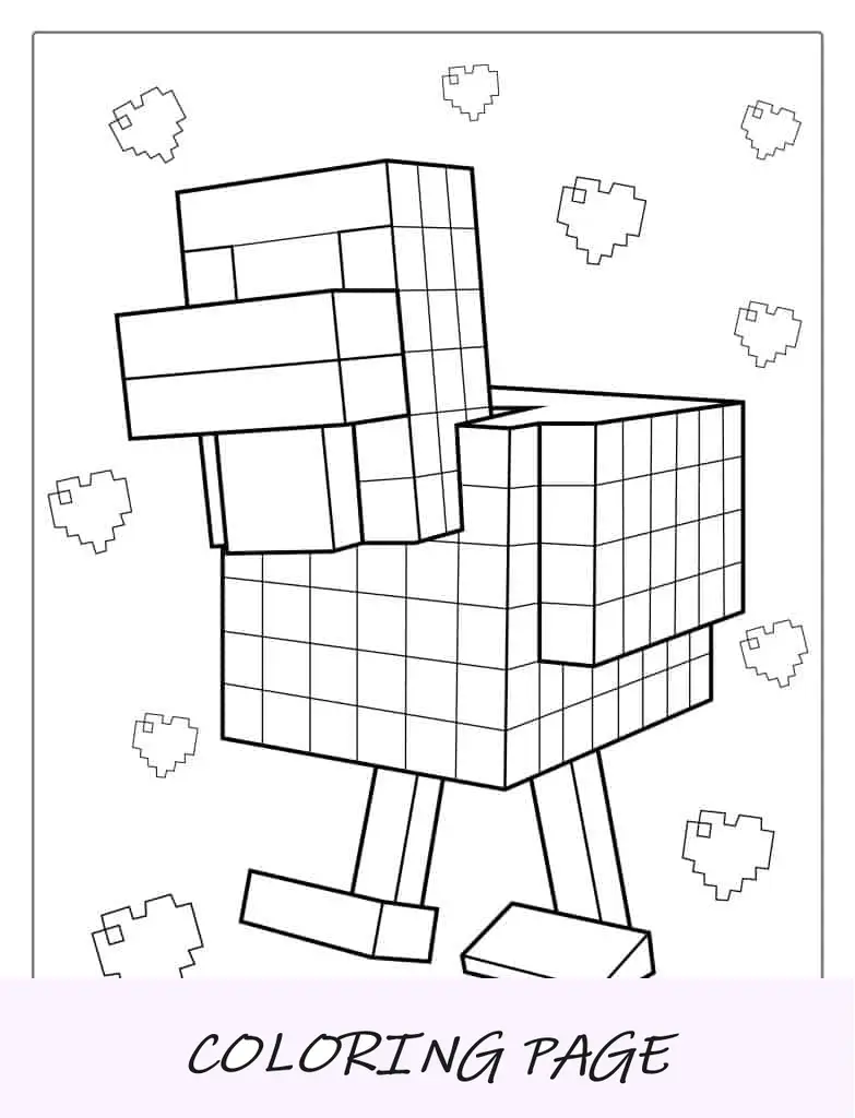 Hoja para colorear de pollo de Minecraft