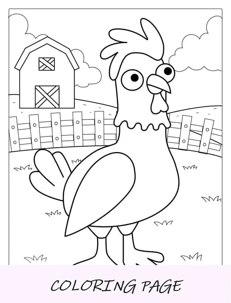 Esquema fácil de colorear de un pollo de corral