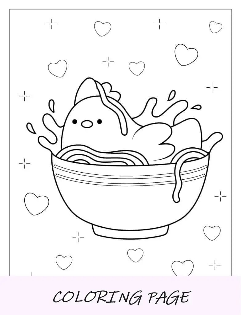 Lindo Pollo Kawaii En Un Tazón Para Colorear