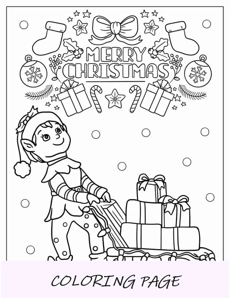 Elfo com tema de feliz natal com presentes