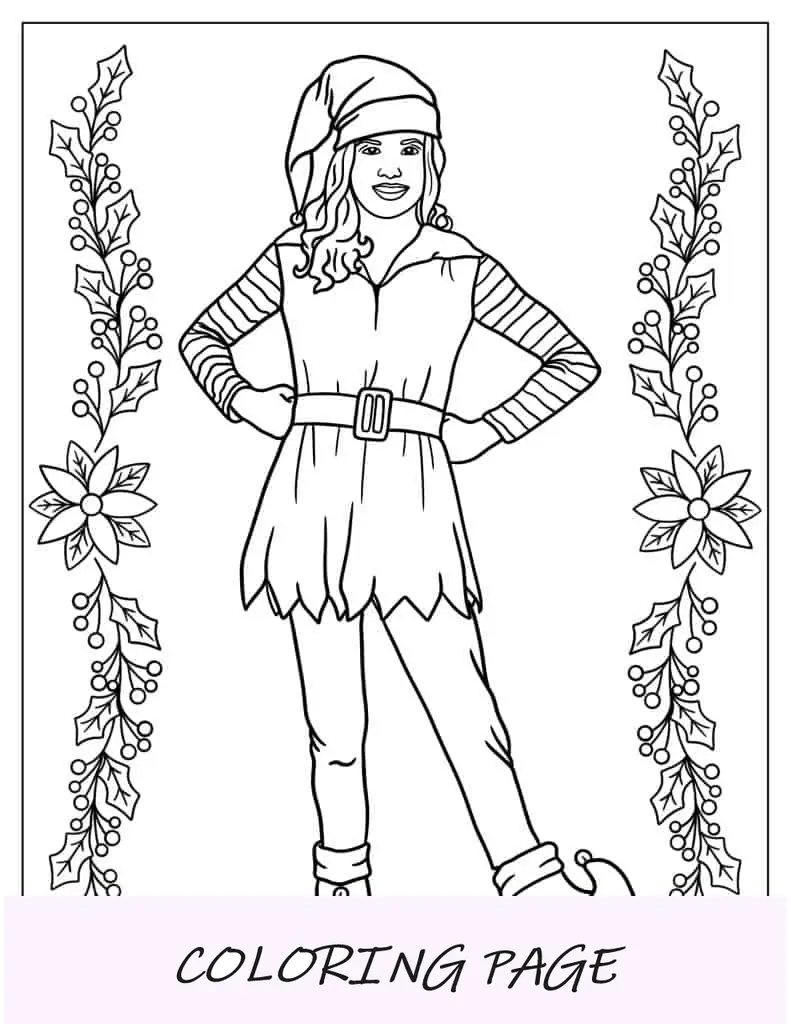 Folha para colorir de uma elfa para colorir