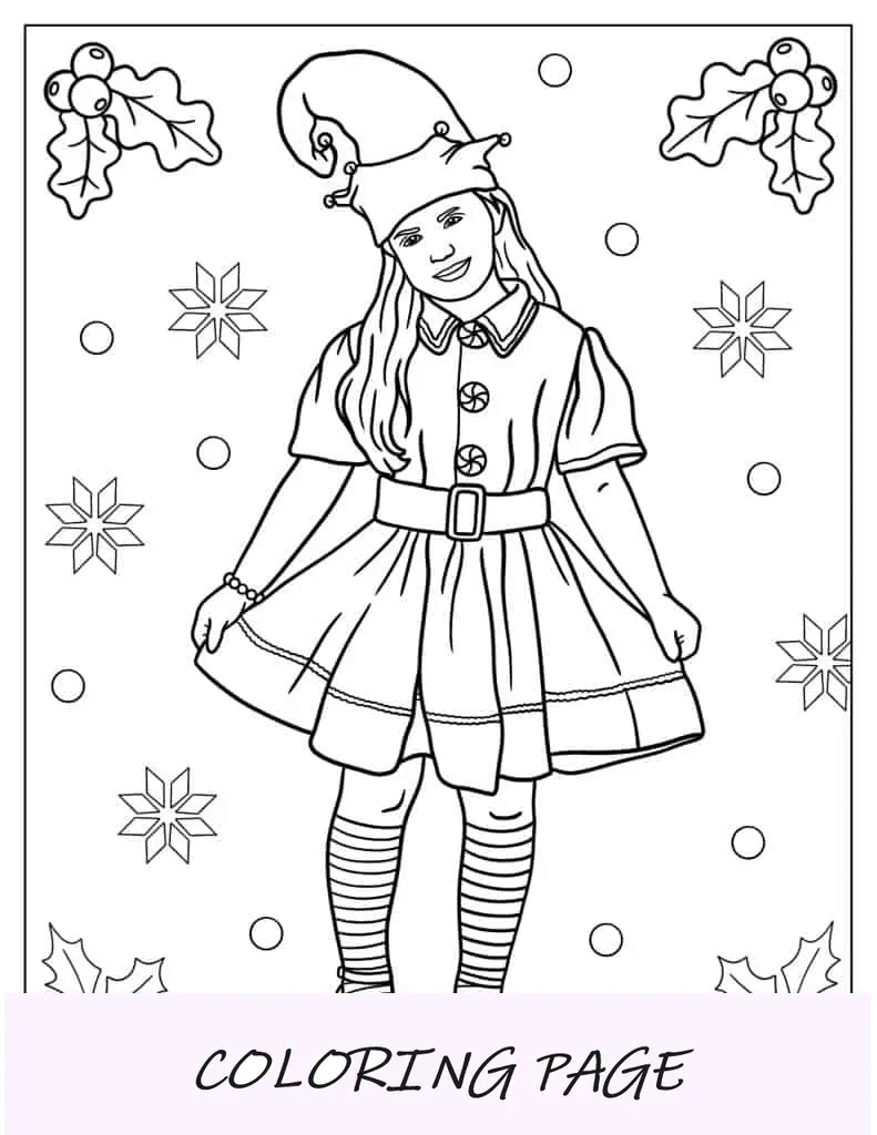 Página para colorir de duende de Natal para crianças