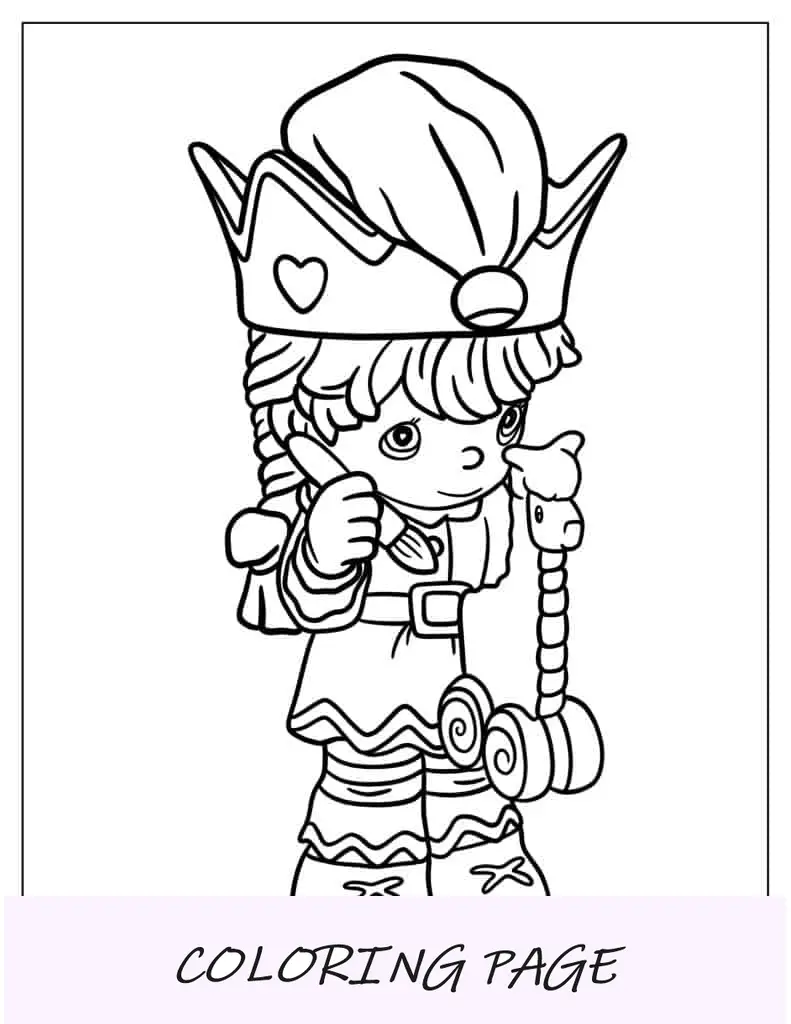 Elfo com tema Kawaii fazendo brinquedos para colorir