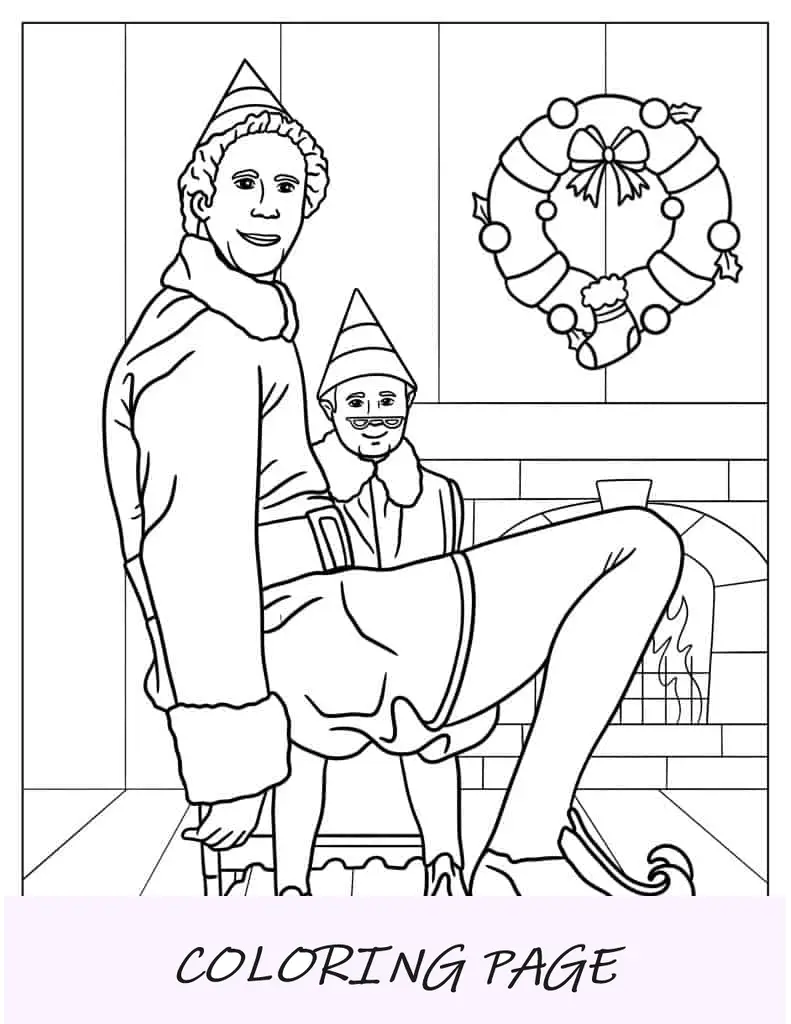 Buddy The Elf sentado no Poppa Elf para colorir