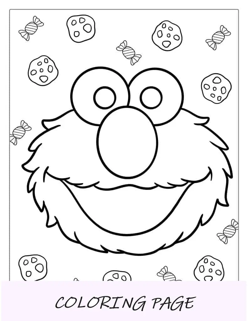 Página para colorir de feliz aniversário do Elmo para festas