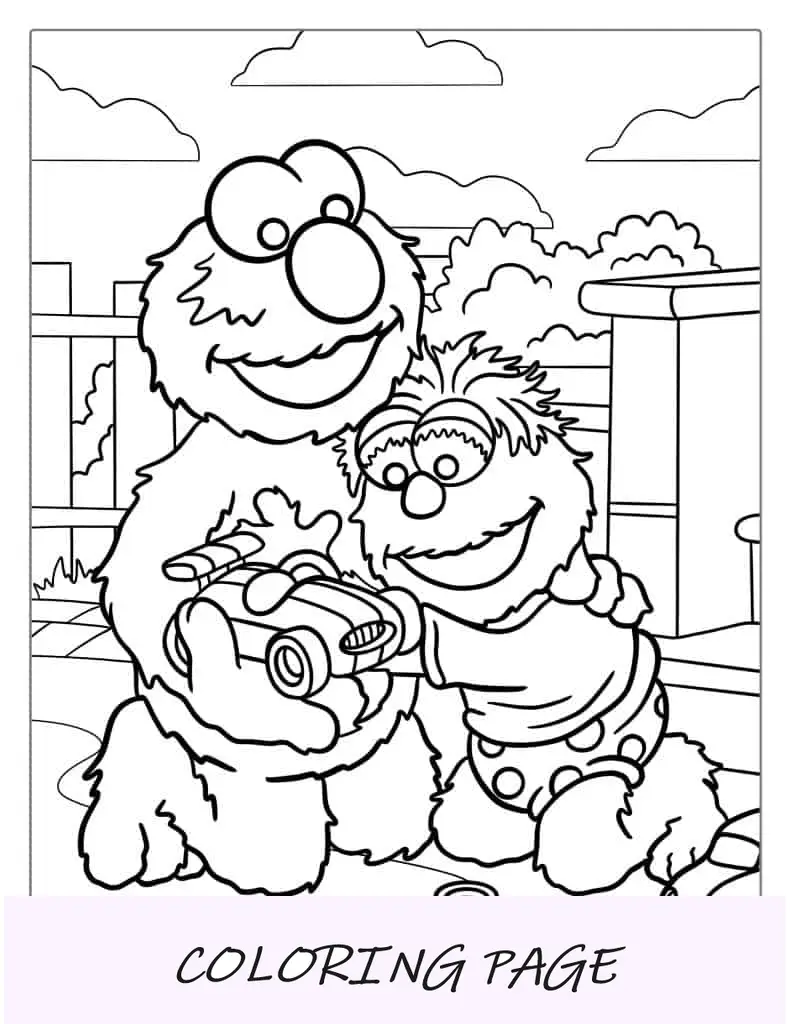 Elmo andando de trenó durante o inverno para colorir
