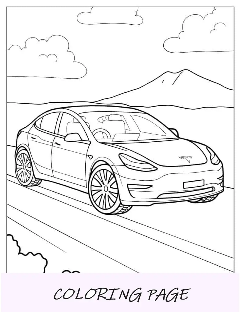 Página para colorir Tesla modelo 3