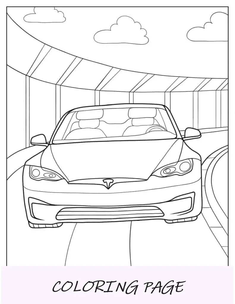 Tesla Model S dirigindo em uma rodovia para colorir