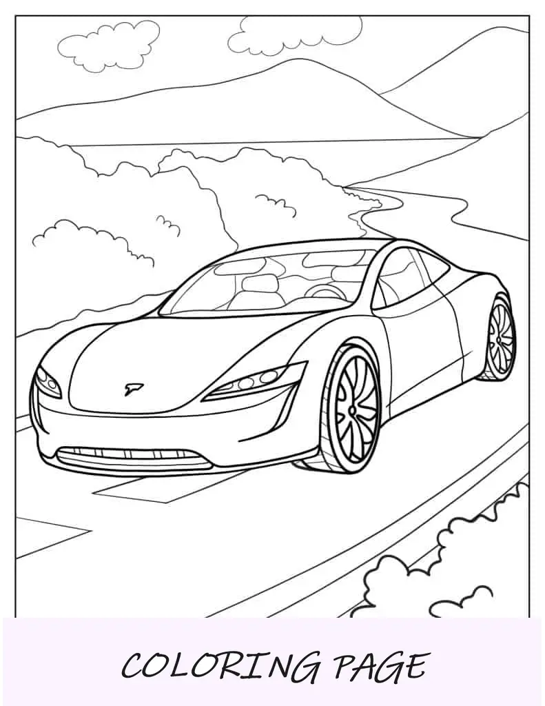 Página para colorir do Tesla Roadster
