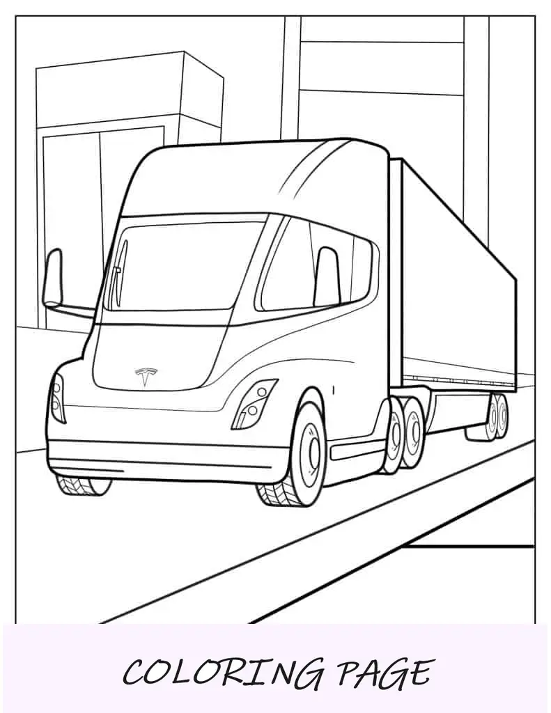 Página para colorir de semi-caminhão Tesla