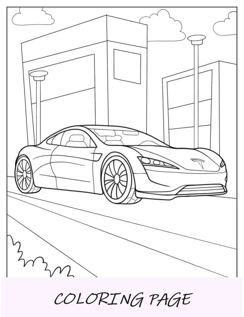 Página para colorir do Tesla Roadster