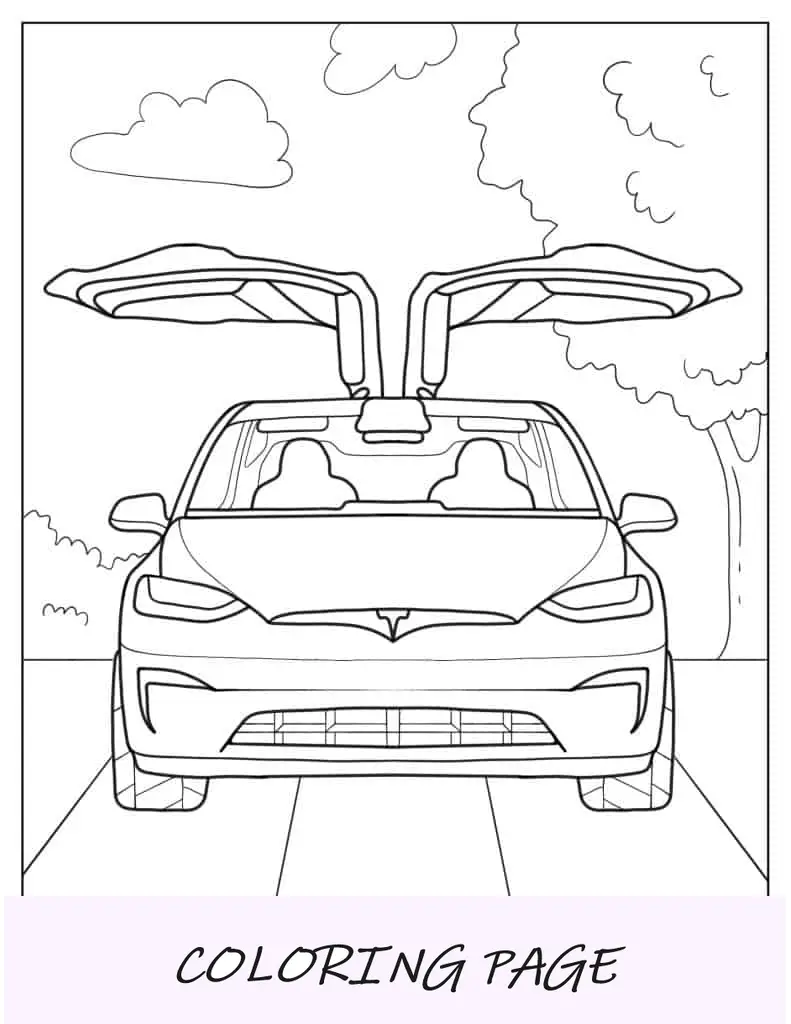 Folha para colorir de um Tesla Model X