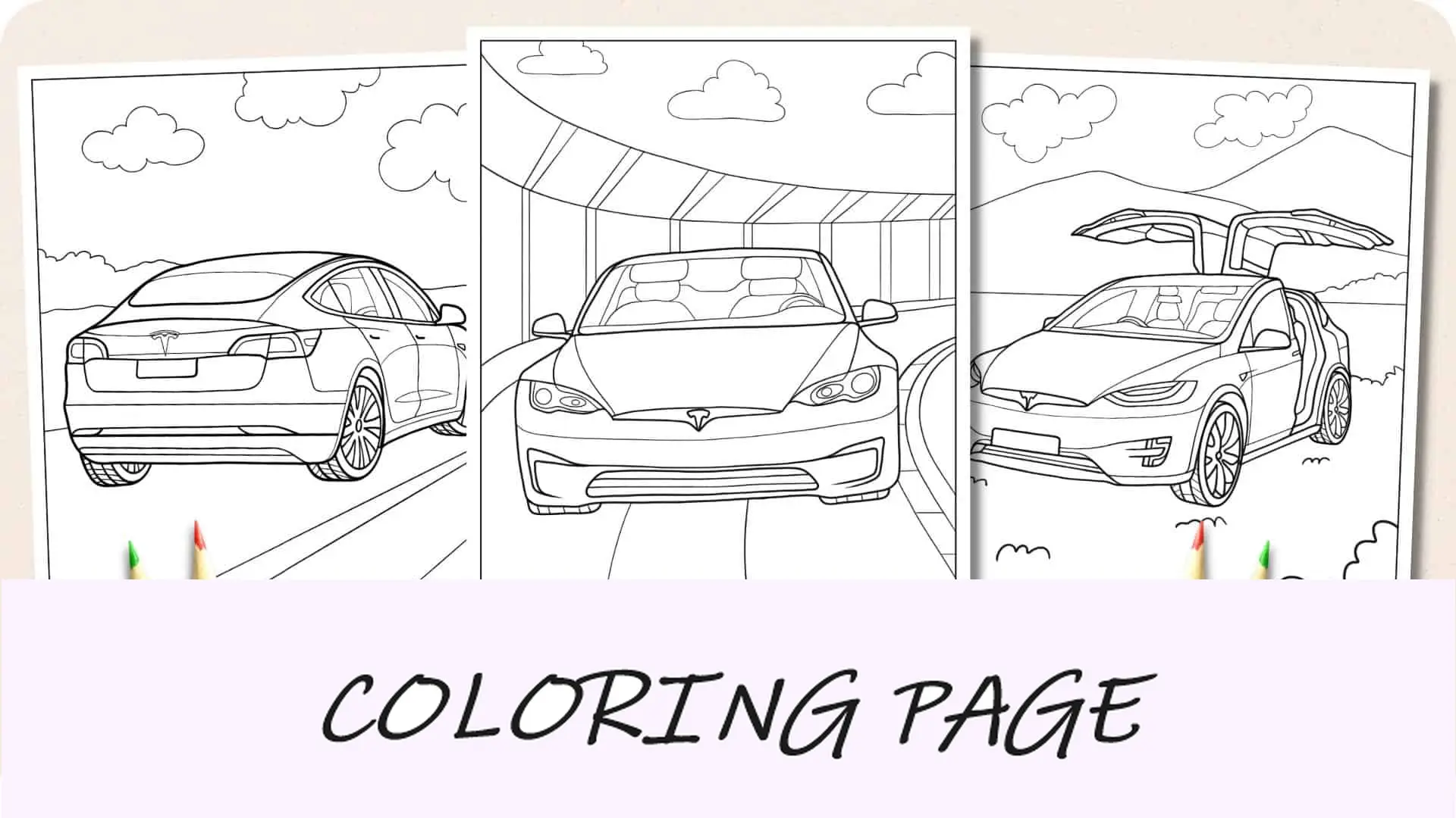 Imagem em destaque das páginas para colorir da Tesla