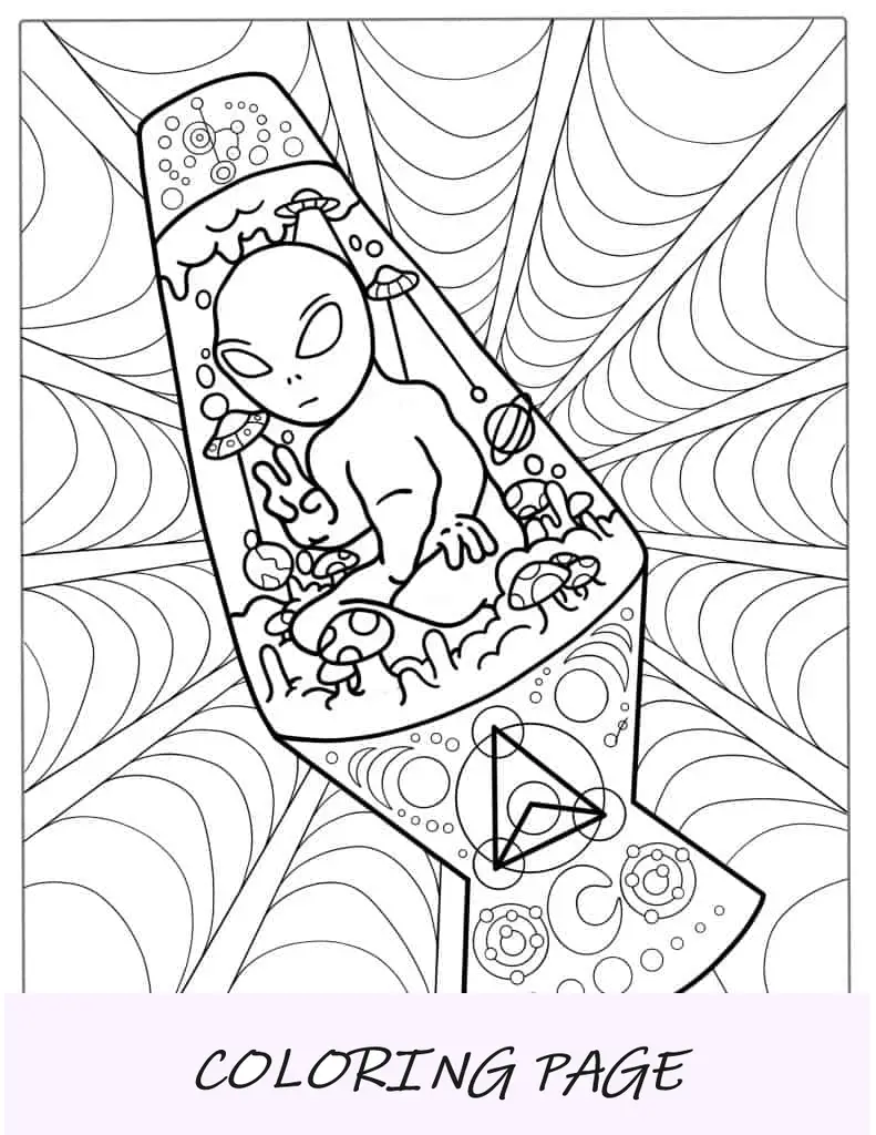 Página para colorir de um alienígena trippy