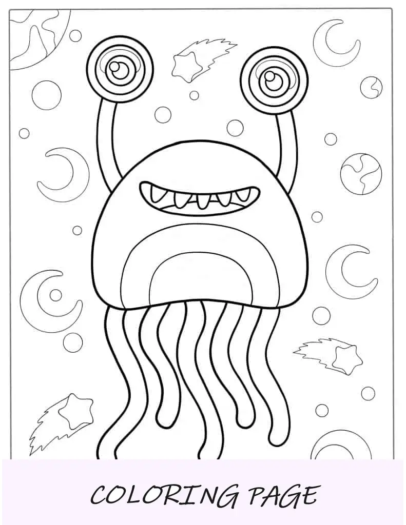 Alienígena com olhos estranhos e tentáculos para colorir