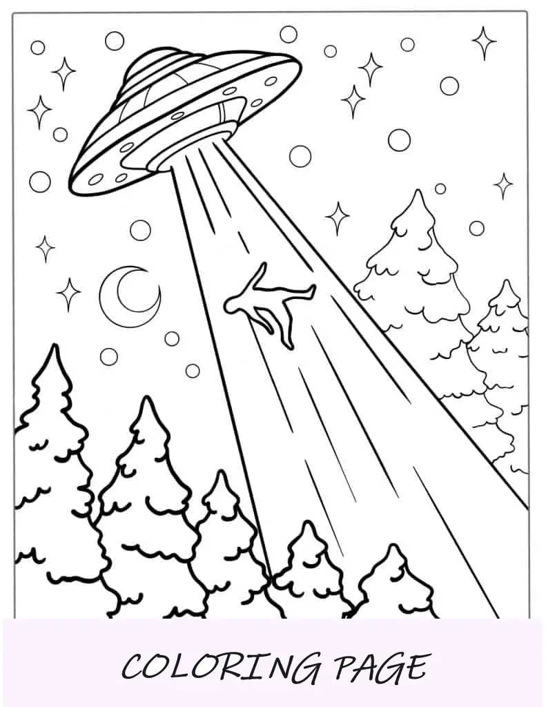OVNI alienígena sequestrando um humano para colorir