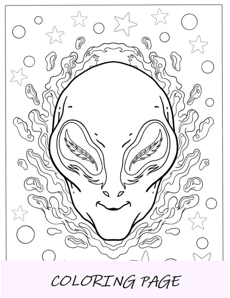 Página para colorir de cabeça de alienígena Trippy