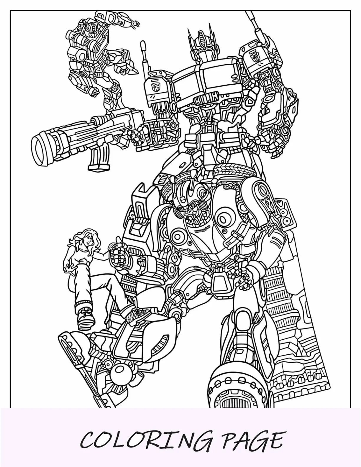 Página detalhada para colorir Bumblebee e Optimus Prime