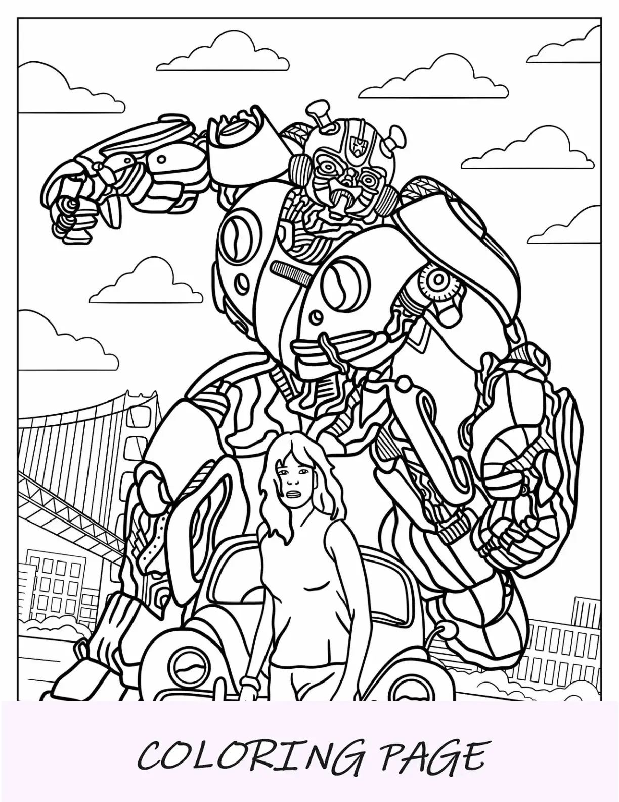 Página para colorir Bumblebee protegendo Charlie Watson