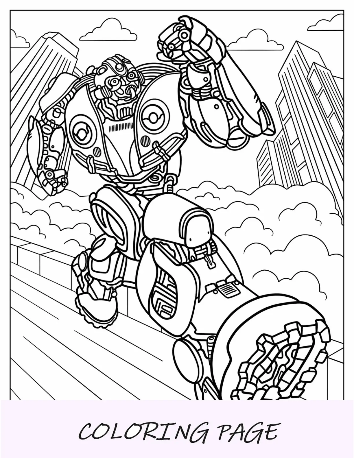 Página para colorir do Autobot Bumblebee correndo na cidade