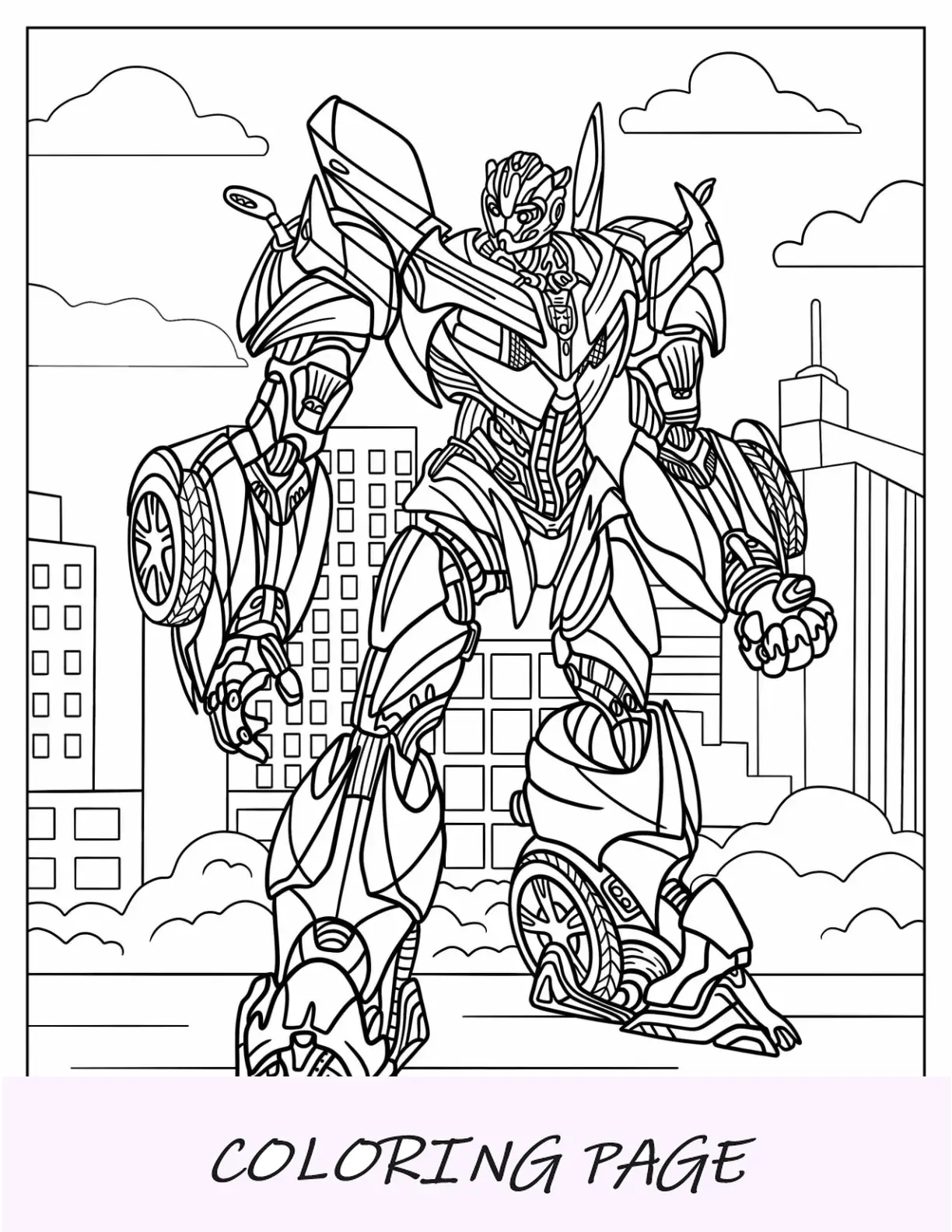 Formulário de página para colorir Autobot Bumblebee na cidade